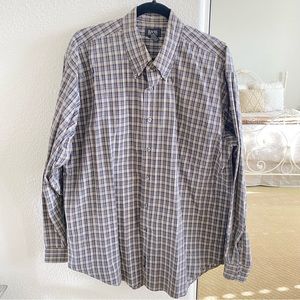 Men's G.H Bass & Co Gray Plaid Long Sleeve Dress Shirt Size Large